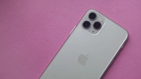 Flat lay with Iphone 11 Pro, back with three camera's lenses Stock Footage 120991764