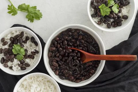 Flat lay kidney beans with rice bowl Stock Photos