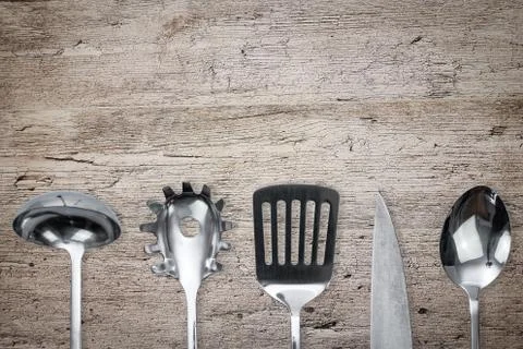 Flat lay of a kitchen cooking utensil Stock Photos