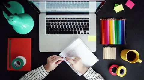 Flat lay of laptop, tablet, phone on wooden table. Background for use anything. Stock Footage 58867966