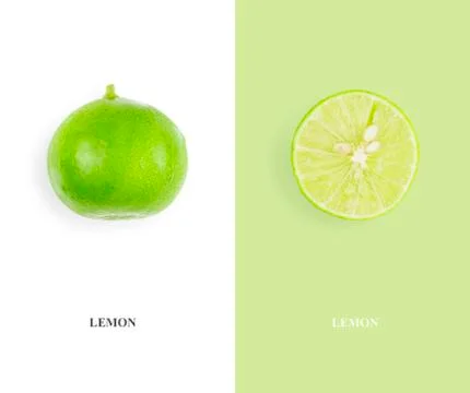 Flat lay layout, lemon with full balls and split ends. Food concept. 스톡 사진