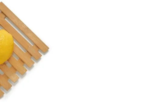 Flat lay of lemon fruit on bamboo isolated white background Stockfoto's
