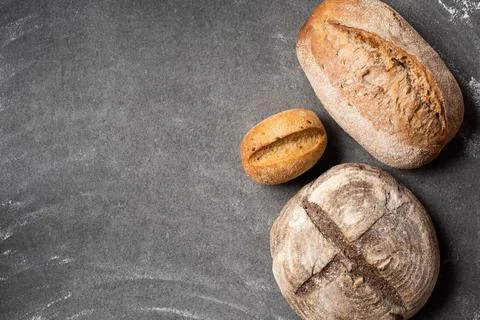 Flat lay loafs baked bread Stock Photos