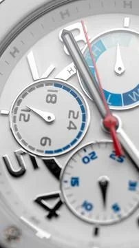 Flat lay macro shot of an elegant silver luxury mechanical watch with multi.. Stock Photos