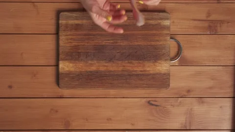 Flat lay of making the salad with sliced bacon and vegetables Video stock 131785659