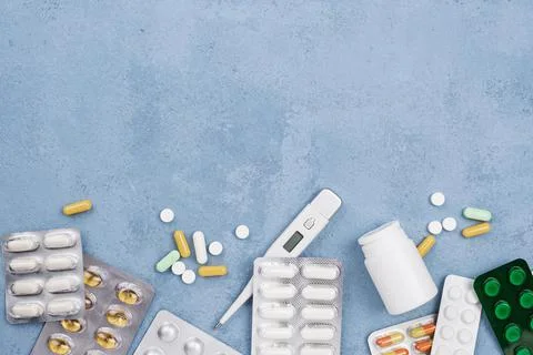 Flat lay medical elements composition Stock Photos