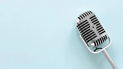 Flat lay microphone with copy space Stock Photos