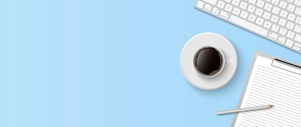 Flat lay minimal work space, Top view office desk Stock Illustration