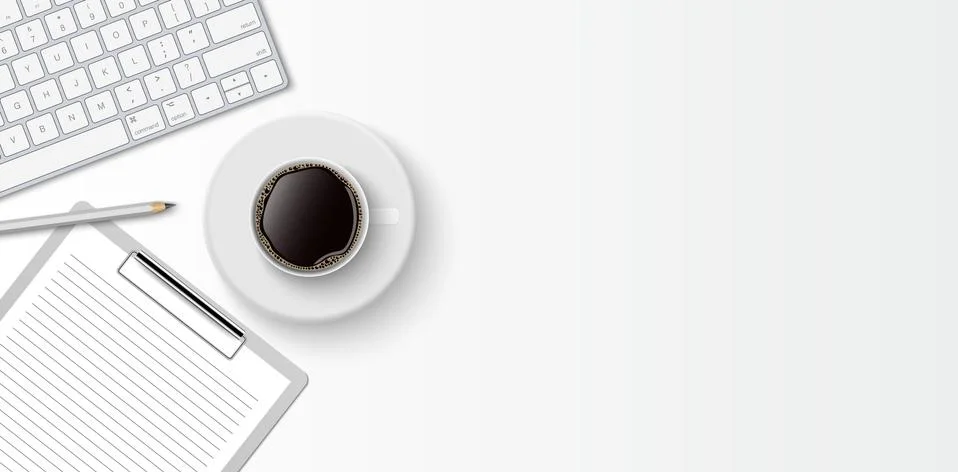 Flat lay minimal work space, Top view office desk Stock Illustration
