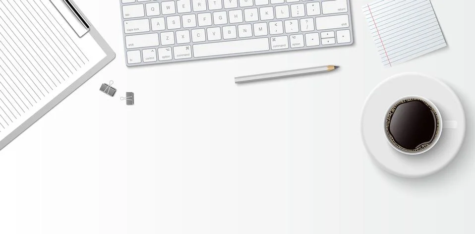 Flat lay minimal work space, Top view office desk Stock Illustration