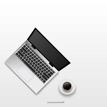 Flat lay minimal work space, Top view office desk with computer laptop Stock Illustration