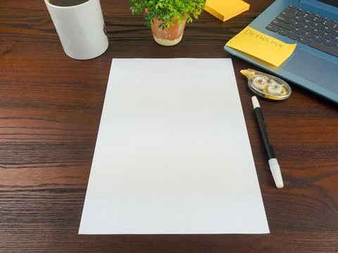 Flat lay, mock up paper. workspace in the background of the office desk Stock Photos