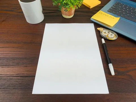 Flat lay, mock up paper. workspace in the background of the office desk Stock Photos