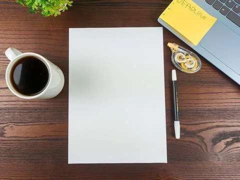 Flat lay, mock up paper. workspace in the background of the office desk Stock Photos