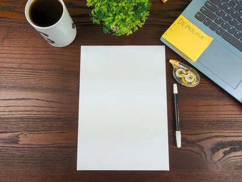 Flat lay, mock up paper. workspace in the background of the office desk from Stock Photos