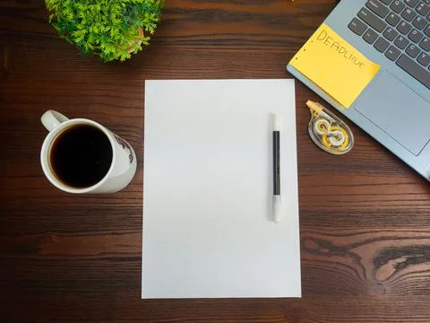 Flat lay, mock up paper. workspace in the background of the office desk Stock Photos