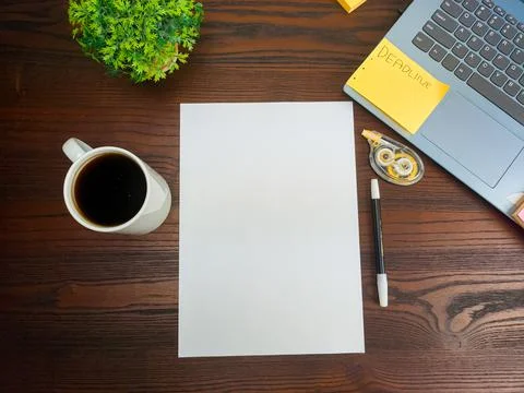 Flat lay, mock up paper. workspace in the background of the office desk Stock Photos