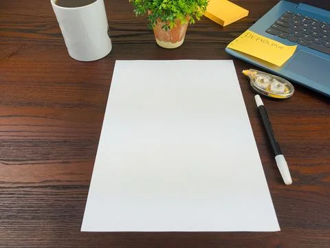 Flat lay, mock up paper. workspace in the background of the office desk Stock Photos