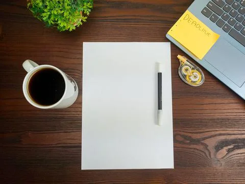 Flat lay, mock up paper. workspace in the background of the office desk Stock Photos