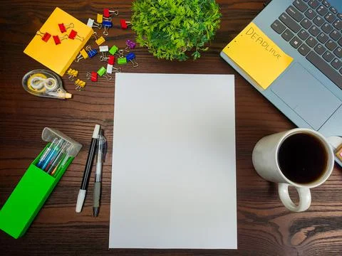 Flat lay, mock up paper. workspace in the background of the office desk top view Stock Photos