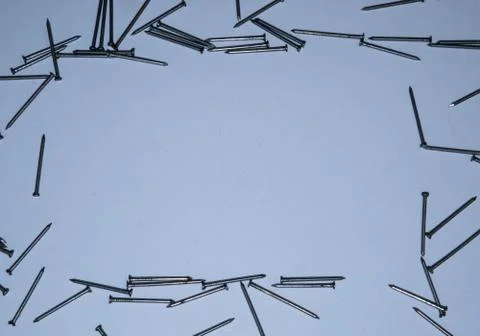 Flat lay nails on a white background. Copy space. Stock Photos