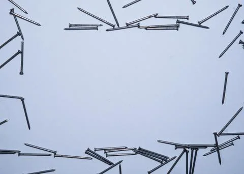 Flat lay nails on a white background. Copy space. Stock Photos
