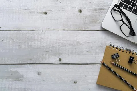 Flat lay of office desk concept Stock Photos