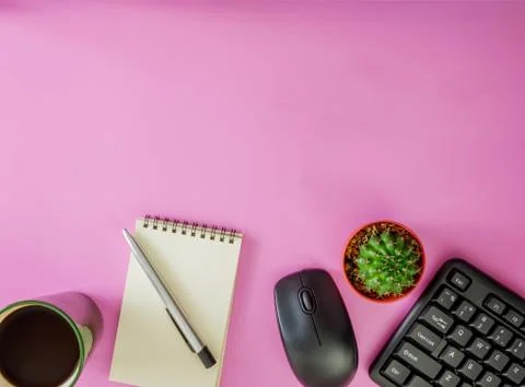 Flat lay office desk Stock Photos