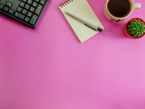 Flat lay office desk Stock Photos
