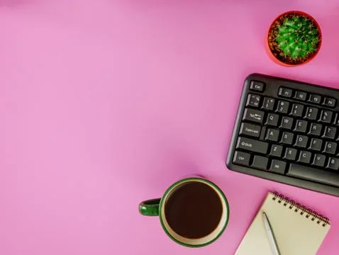 Flat lay office desk Stock Photos