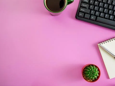 Flat lay office desk Stock Photos