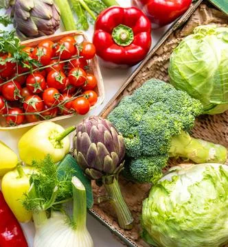 Flat lay of organic vegetables on the table Stock Photos
