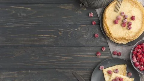 Flat lay pancakes with copy space Resolution and high quality beautiful photo Stock Photos