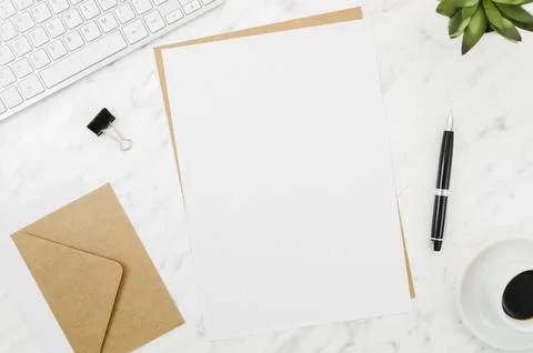 Flat lay paper mockup workspace 2. High quality beautiful photo concept Stock Photos