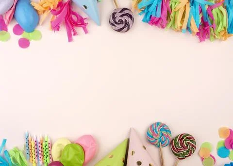 Flat lay party elements frame Stock Photos