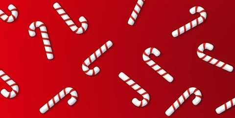 Flat lay pattern candy cane on bright red background Illustrazione stock