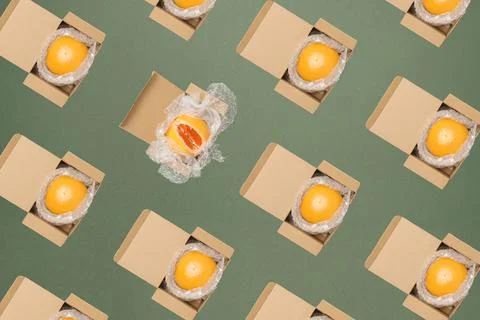 Flat lay pattern with citrus fruit on pastel green background. Minimal concep Stock Photos