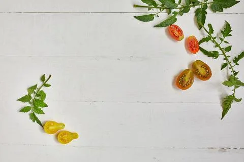 Flat lay Pattern composition with fresh ripe tomatoes Stock Photos