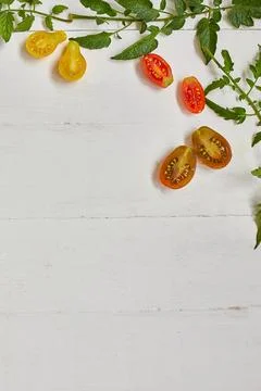 Flat lay Pattern composition with fresh ripe tomatoes Stock Photos