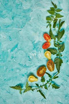 Flat lay Pattern composition with fresh ripe tomatoes Stock Photos