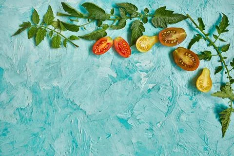 Flat lay Pattern composition with fresh ripe tomatoes Stock Photos