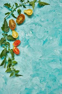 Flat lay Pattern composition with fresh ripe tomatoes Stock Photos