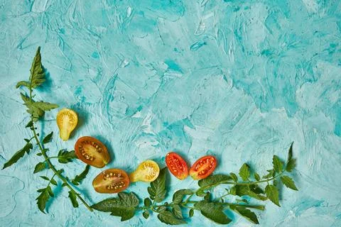 Flat lay Pattern composition with fresh ripe tomatoes Stock Photos