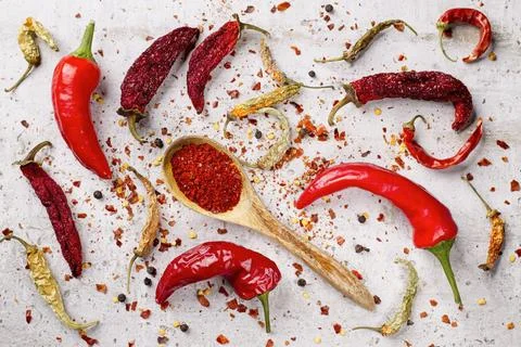 Flat lay pepper food theme. Stock Photos