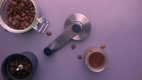 Flat lay of person making espresso coffee with moka pot - 25 se Stock Footage 130220435
