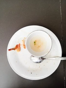 Flat lay photo of an empty white plate after eating Stock Photos