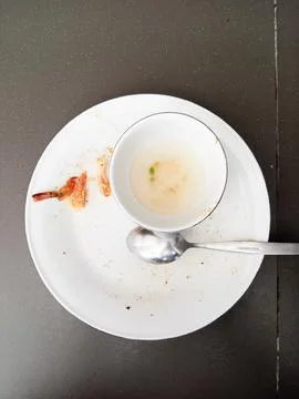 Flat lay photo of an empty white plate after eating Stock Photos