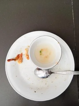 Flat lay photo of an empty white plate after eating Stock Photos
