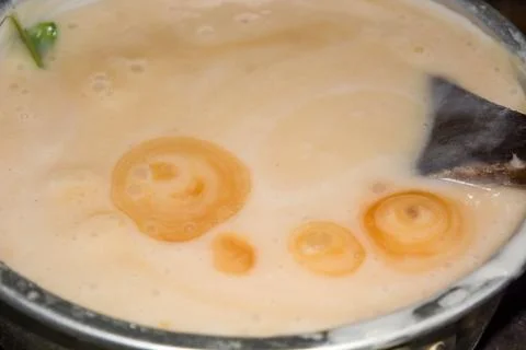 Flat lay photo of the process of making "jenang" a food or sweet snack from.. Foto stock