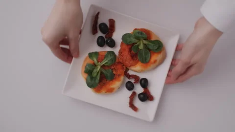Flat Lay Pizza Toast Plate Placing Stock Footage 255671841